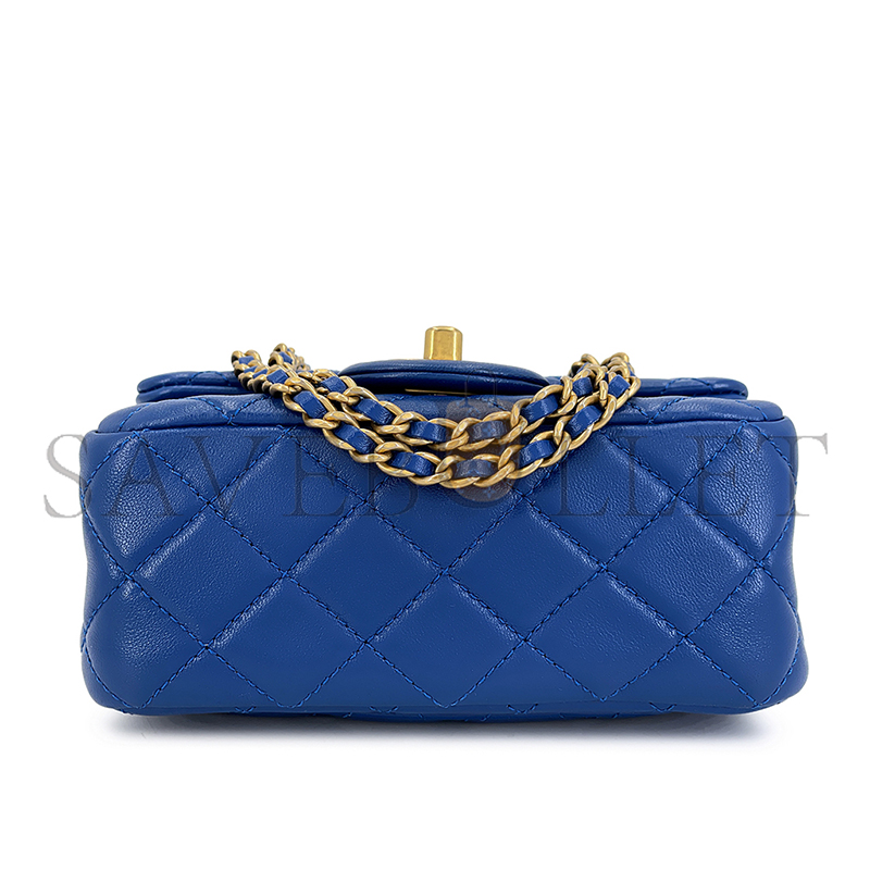 CHANEL BLUE QUILTED LAMBSKIN PEARL CRUSH SQUARE MINI FLAP BAG AGED GOLD HARDWARE AS1786 8326 (18*13*7cm)